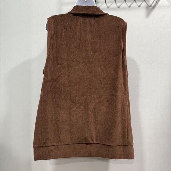 Quacker Factory Velour Zip Vest Rhinestones Pockets Western Rodeo Brown Sz L NEW - Picture 5 of 11